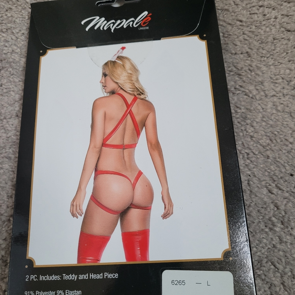 Red Strappy Nurse Costume Bodysuit - Picture 2 of 2